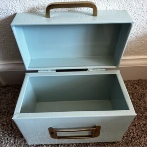Light Blue Metal Recipe Box with Gold Handles